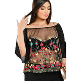 Plus Size Black Floral Chiffon Sexy Blouse