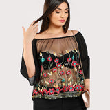 Plus Size Black Floral Chiffon Sexy Blouse