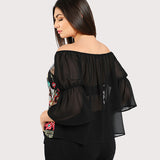 Plus Size Black Floral Chiffon Sexy Blouse