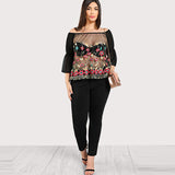 Plus Size Black Floral Chiffon Sexy Blouse